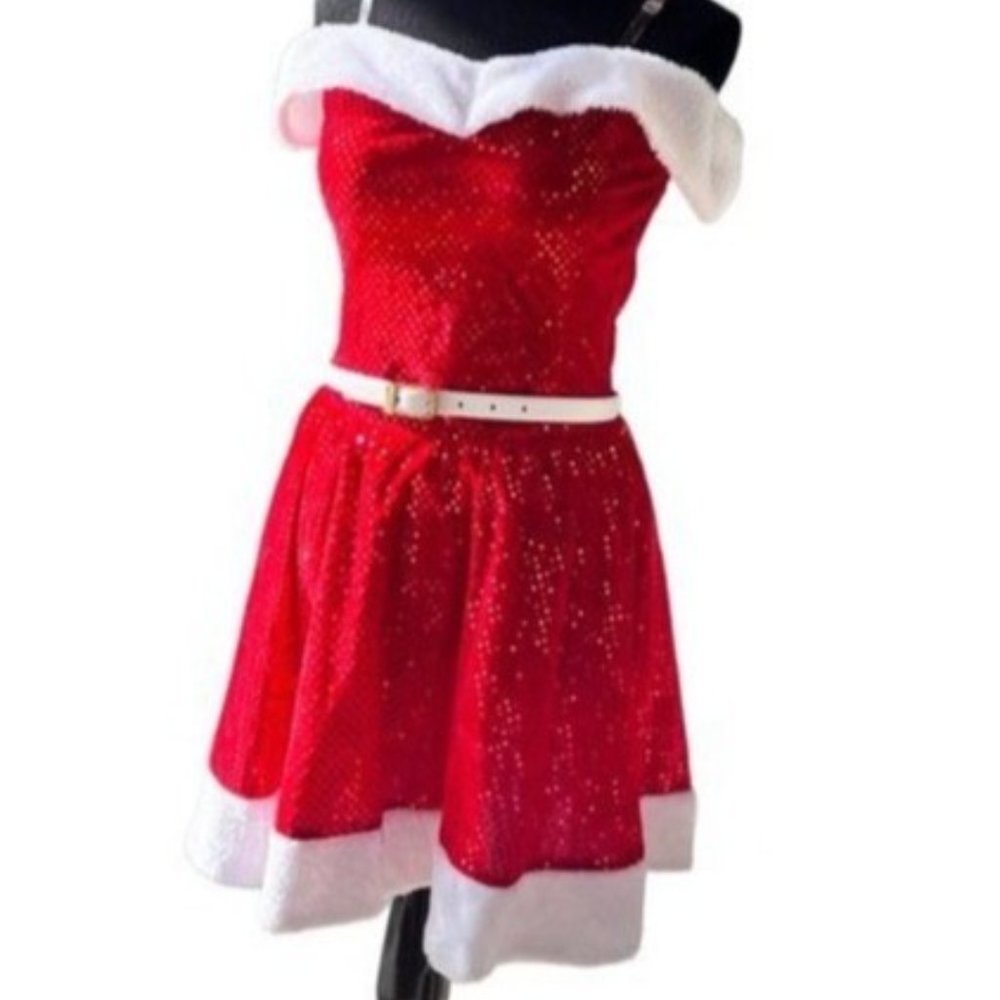 SANTA DRESS "Merry Kiss Me" Christmas Holiday Sexy Sequin Costume